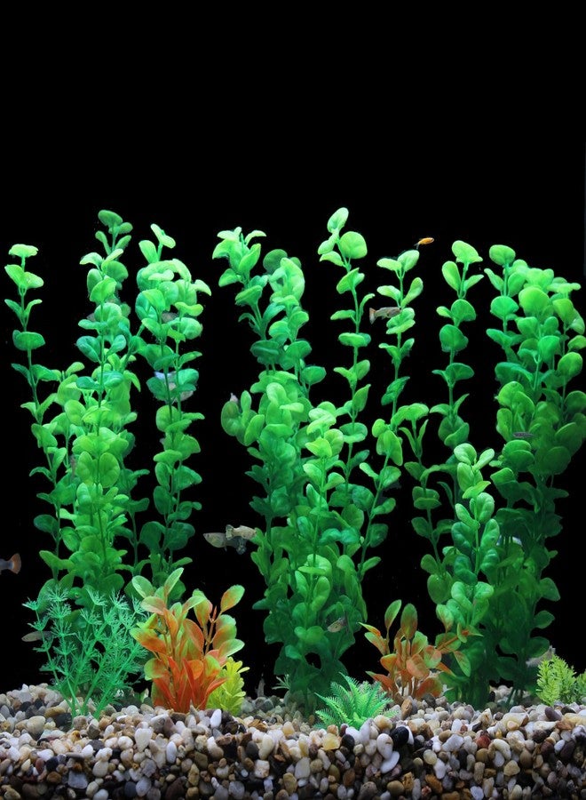 AQUANEAT نباتات اصطناعية لأحواض السمك من أكوانيت، نباتات بلاستيكية لأحواض السمك، زينة خضراء بارتفاع 12 بوصة، 10 عبوات - Image 4